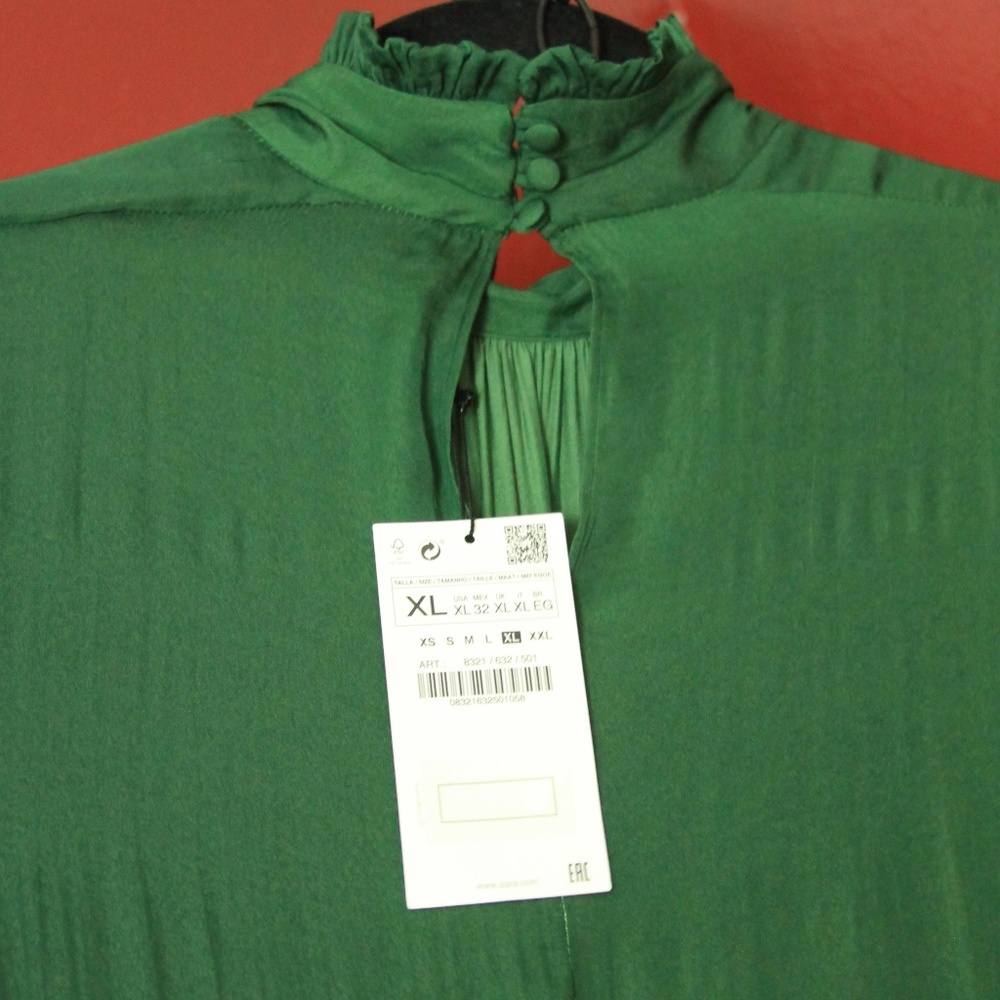 Zara Long Sleeve Green Dress High Neck Classy